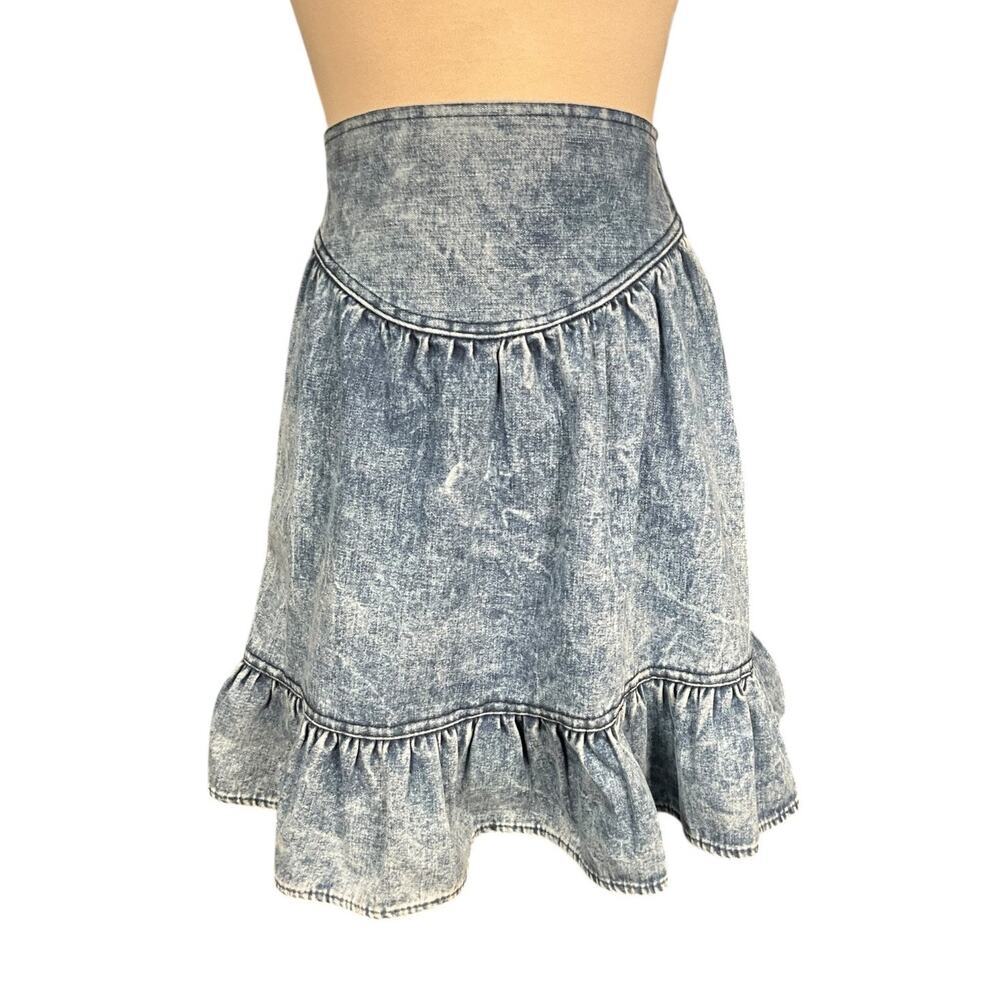 Vintage V.I.G. Sport Denim Mini Skirt Ruffle Hem 90s Acid Wash USA Size 7 Y2K